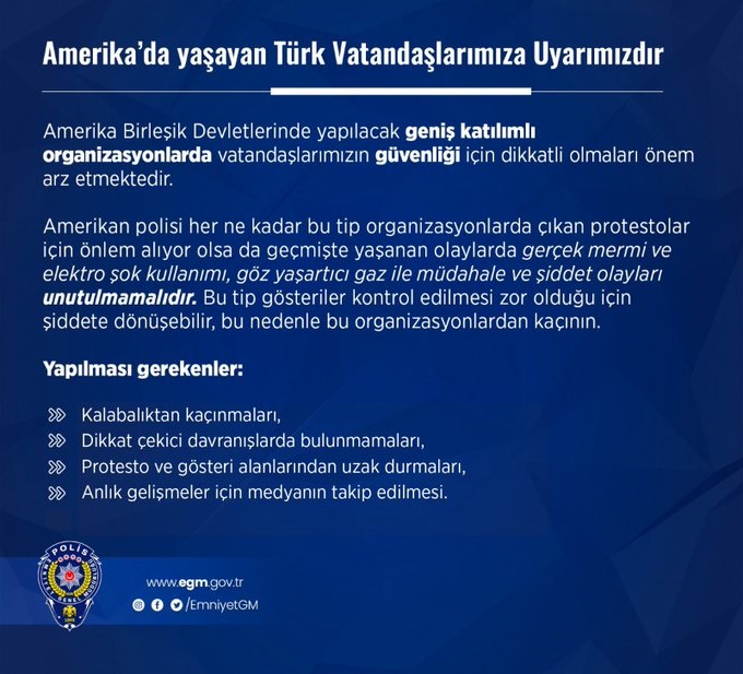 Dışişleri ve Emniyet’ten ABD’de bulunan Türklere misilleme uyarısı